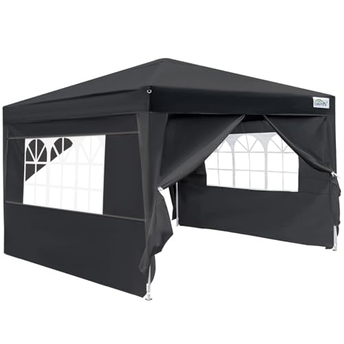 Goutime Pop up Gazebo 3m x 3m Schwere Gewerbeklasse – Kommerzieller Sofortaufbau-Event Shelter, Gartenüberdachung, Outdoor-Camping-Markise inklusive 4 Zeltwandpaneelen (Schwarz) von Goutime