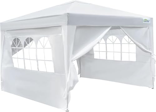 Goutime Pop up Gazebo 3m x 3m Schwere Gewerbeklasse – Kommerzieller Sofortaufbau-Event Shelter, Gartenüberdachung, Outdoor-Camping-Markise inklusive 4 Zeltwandpaneelen (Weiß) von Goutime