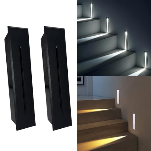 3W LED Treppenlicht LED Wandeinbauleuchte Wandleuchte Stufenlicht Beleuchtung Lampe Alu 230V IP65 wasserdicht, Schwarz/Weiß Gehäuse für Garten, Terrasse, Treppen (Schwarz Gehäuse, Kaltweiß 6000K) von Gouzloyed