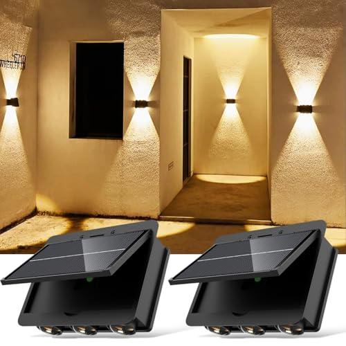 Gouzloyed Solar Wandleuchte Aussen Solarleuchten für Außen Aussenlampe Wand 2 Stück LED Solarlampen für Außenwand Garten Deko Balkon Deko IP65 Waterproof Up and Down Leuchten Aussen (Warmweiß*2) von Gouzloyed