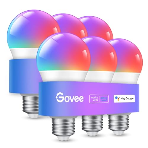 Govee Smarte Glühbirne E27, Farbwechsel mit Musiksynchronisation Lampe, 54 Szenen, 16 Millionen DIY-Farben, WiFi & Bluetooth LED Smart Bulb Funktionieren mit Alexa Google Assistant Heim-App, 6 Stück von Govee