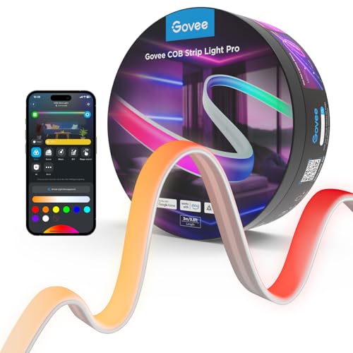 Govee COB Strip Light Pro 3m, Smart LED Streifen RGBIC mit Warmweiß, 3780 LEDs Leiste 1350lm Kompatibel mit Alexa, Google Assistant und Matter, Schneidbar Lichterkette mit Musik Sync für Schlafzimmer von Govee
