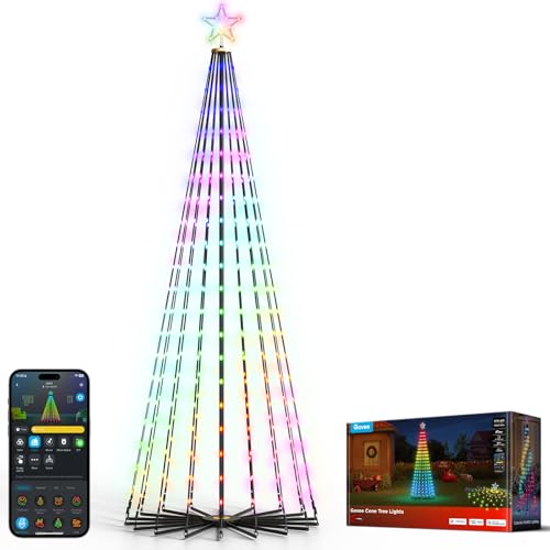 Govee Christmas Cone Tree Lights, 2,28m 370 LEDs RGBIC-Lichterkette mit Intelligenter App-Steuerung, 82+ Szenenmodi, IP67-Wasserdichte Weihnachtsbaum Kegelform für Halloween und Weihnachten, Schwarz von Govee