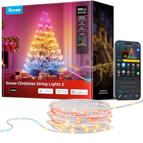 Govee Christmas Lights, 20M RGBICW Lichterkette Innen für Weilnachtsbaum, 200 LEDs Weilnachtsbeleuchtung Außen, Shape-Mapping, 130+ Szenen-Modi, AIGC, Kompatibel mit Alexa, Transparentes Kabel Govee Christmas Lights, 20M RGBICW Lichterkette Innen für Weilnachtsbaum, 200 LEDs Weilnachtsbeleuchtung Außen, Shape-Mapping, 130+ Szenen-Modi, AIGC, Kompatibel mit Alexa, Transparentes Kabel von Govee