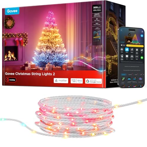 Govee Christmas Lights, RGBWIC 300 LEDs Weilnachtsbeleuchtung Außen, 30M Smarte Lichterkette Innen für Weihnachtsbaum, 130+ Szenen-Modi, Shape Mapping, Kompatibel mit Alexa, Transparentes Kabel Govee Christmas Lights, RGBWIC 300 LEDs Weilnachtsbeleuchtung Außen, 30M Smarte Lichterkette Innen für Weihnachtsbaum, 130+ Szenen-Modi, Shape Mapping, Kompatibel mit Alexa, Transparentes Kabel von Govee
