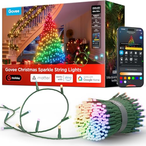 Govee Christmas Sparkle String Lights, Weihnachten Lichterkette für Innenräume, 20M RGBWIC-Leuchten mit 250 LEDs, 140+ Dynamische Szenenmodi für Weihnachtsdekorationen, APP-Steuerung mit Alexa Govee Christmas Sparkle String Lights, Weihnachten Lichterkette für Innenräume, 20M RGBWIC-Leuchten mit 250 LEDs, 140+ Dynamische Szenenmodi für Weihnachtsdekorationen, APP-Steuerung mit Alexa von Govee