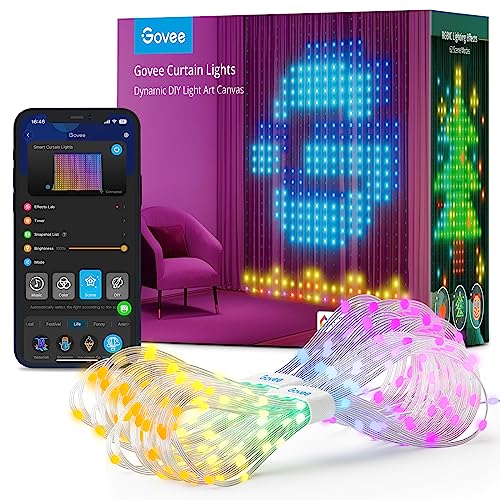 Govee Curtain Lights, 520 RGBIC LEDs Lichterkette, DIY Lichtmuster, Smart LED Vorhang 86+ Modi, IP65 Wasserfest, kompatibel mit Alexa für Zimmer, Party Deko (1,5×2m) von Govee