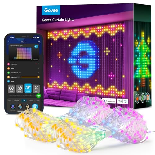 Govee Curtain Lights, Smart LED Lichtervorhang, Dynamische DIY Lichterkette Vorhang, IP65 Wasserfest, Kompatibel mit Alexa für Zimmer, Party Deko, 520 RGBIC LEDs, 2 Stück von Govee