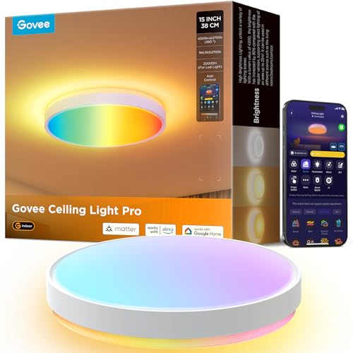 Govee Deckenlampe RGBIC 48,5W, Smart Led Deckenleuchte 4300lm Kompatibel mit Matter, Alexa & Google Assistant, Deckenlampe Led Ø38cm Lamp Dimmbar mit Hintergrundbeleuchtung für Wohnzimmer Schlafzimmer Govee Deckenlampe RGBIC 48,5W, Smart Led Deckenleuchte 4300lm Kompatibel mit Matter, Alexa & Google Assistant, Deckenlampe Led Ø38cm Lamp Dimmbar mit Hintergrundbeleuchtung für Wohnzimmer Schlafzimmer von Govee