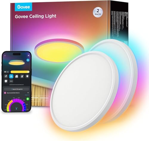 Govee Deckenleuchte RGBIC Smart, 24W Ø30cm Led Deckenleuchte dimmbar, Deckenlampe Led mit 16 Millionen DIY Farben, Kompatibel mit Alexa & Google Assistant, für Schlafzimmer, 2 Stück Govee Deckenleuchte RGBIC Smart, 24W Ø30cm Led Deckenleuchte dimmbar, Deckenlampe Led mit 16 Millionen DIY Farben, Kompatibel mit Alexa & Google Assistant, für Schlafzimmer, 2 Stück von Govee