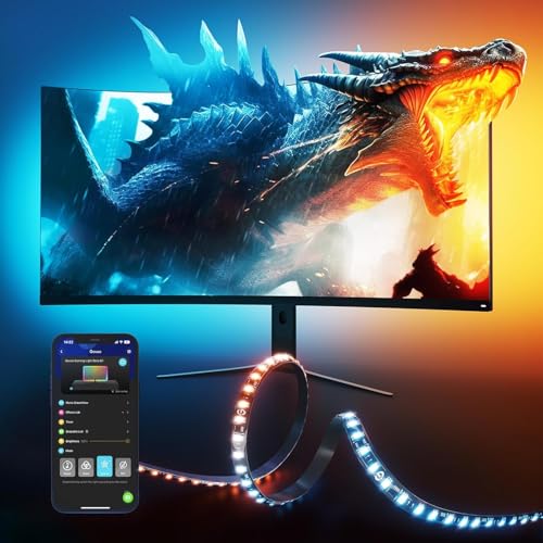 Govee Gaming Light für Monitor G1, TV LED Hintergrundbeleuchtung für 27-34 Zoll TV oder PC, Smart RGBIC Wi-Fi TV Backlight, Doppelte Lichtperlen mit 123 Szenenmodi App-Steuerung, kompatibel mit Alexa von Govee