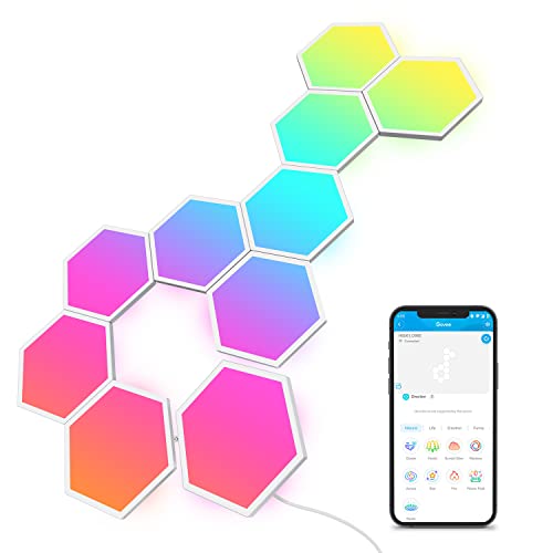 Govee Glide Hexa LED Panels, 10 RGBIC Smart Wandleuchte Innen funktioniert mit Alexa und Google Assistant, Kreative dekorative Wi-Fi Hexagon LED Light Panels Musik Sync für zimmer & Gaming Deko von Govee