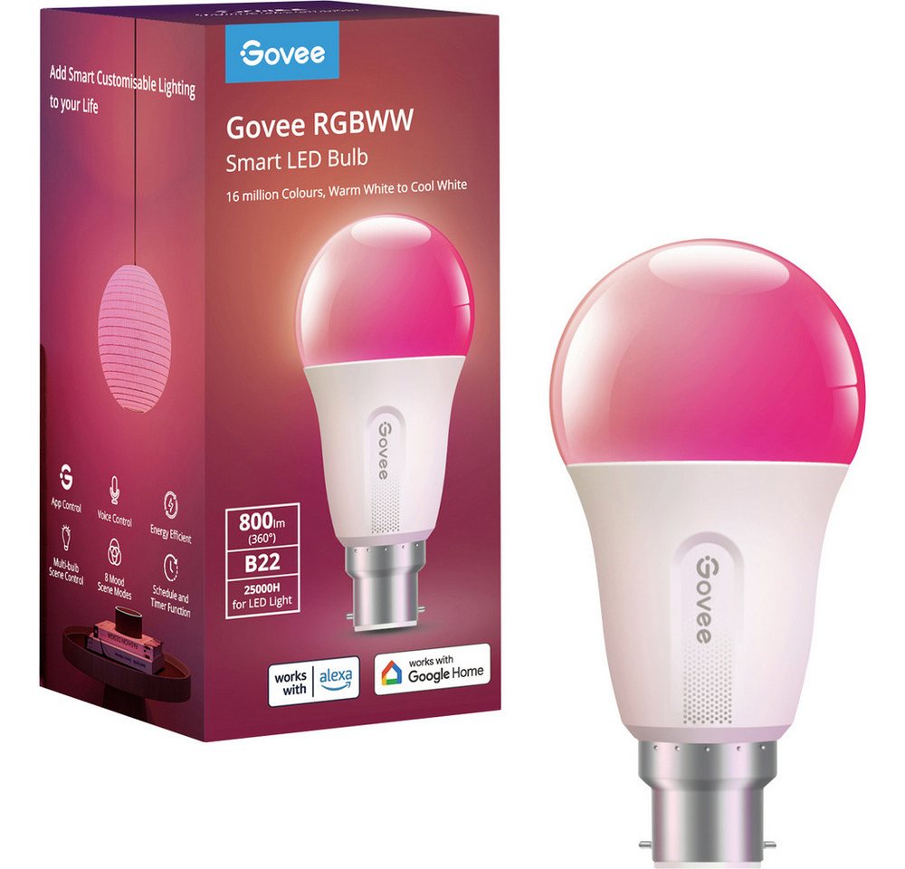 Govee LED-Leuchtmittel Govee H6004CC1 LED EEK F (A - G) Glühlampenform 9 W RGB (x L) 60 mm von Govee