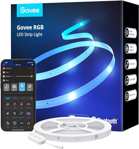 Govee LED Strip 10m, Bluetooth RGB LED Streifen mit App-Steuerung, Farbwechsel, Musik Sync, 64 Szenenmodus, Lichterkette für Schlafzimmer, Wohnzimmer, Haus, Bar, Party, Fest 10M von Govee