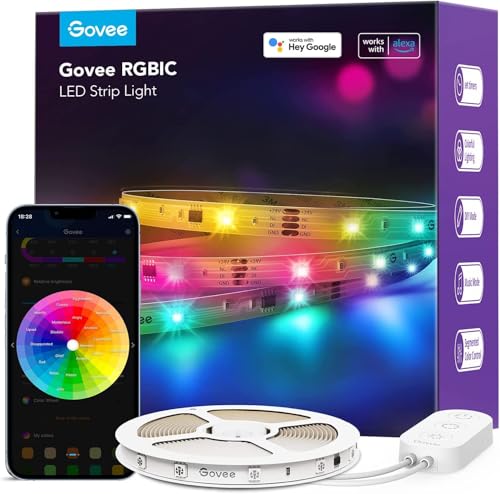 Govee LED Strip 10m, Smart RGBIC LED Streifen, Lichterkette LED Leiste Funktioniert mit Alexa & Google Assistant, DIY Segmentsteuerung, App-Steuerung, Musik Sync, Deko für Party, Zuhause, Schlafzimmer von Govee