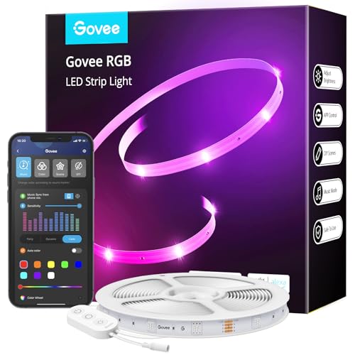 Govee LED Strip Smart RGB WiFi LED Streifen, Lichterkette Band App Steuerung WLAN mit Alexa und Google Assistant, Musik Sync Farbwechsel DIY Deko für Schlafzimmer Küche Wohnzimmer 15m von Govee