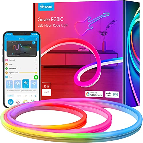 Govee Neon LED Strip 3m, RGBIC Neon LED Streifen mit App-Steuerung, funktioniert mit Alexa und Google Assistant, DIY-Lichteffekte, Musik Sync, Neon Lichtband für Wohnzimmer, Schlafzimmer, Wand Deko von Govee