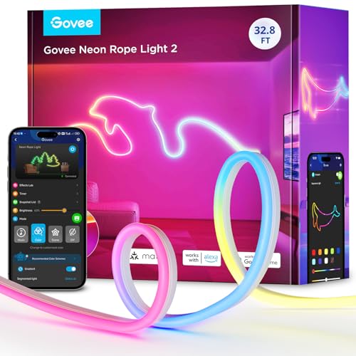 Govee Neon Rope Light 2, RGBIC Neon LED Strip 10m mit Form-Mapping, DIY Design, Funktioniert mit Alexa, Matter und Google Assistant, LED Streifen für Schlafzimmer Wohnzimmer Wanddekoration, Weiß Govee Neon Rope Light 2, RGBIC Neon LED Strip 10m mit Form-Mapping, DIY Design, Funktioniert mit Alexa, Matter und Google Assistant, LED Streifen für Schlafzimmer Wohnzimmer Wanddekoration, Weiß von Govee