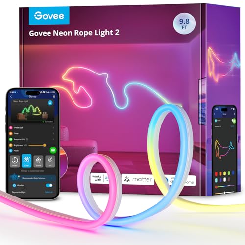 Govee Neon Rope Light 2, RGBIC Neon LED Streifen 3m mit Form-Mapping, DIY Design, Funktioniert mit Matter, Alexa & Google Assistant, für Schlafzimmer Gaming Wanddekoration, Weiß von Govee