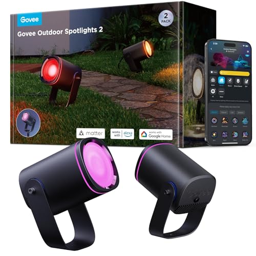 Govee Outdoor LED Strahler, IP67 Wasserdichte Gartenbeleuchtung, RGBWIC Led Strahler Außen, Dimmbar 700lm von 69 Szenenmodi und 16Mio. Farben, Funktioniert mit Alexa, Google Assistant, Matter. 2 Pack von Govee