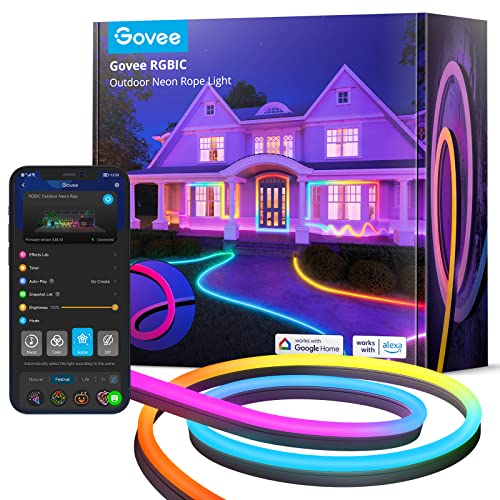 Govee Outdoor Neon LED Strip 10m, RGBIC LED Streifen mit 64+ Szenenmodi, Music Sync, funktioniert mit Alexa und Google Assistant, IP67 Wasserdicht Bodenleuchten Außen für Garten Wand Boden Deko von Govee