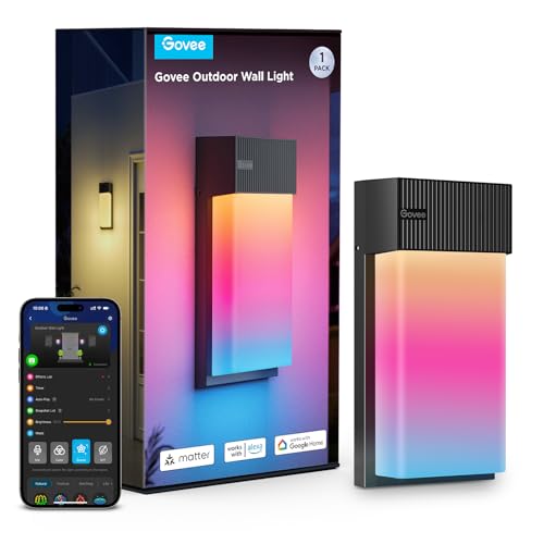 Govee Outdoor Wandleuchte RGBIC, 1500LM Smart Wandleuchte Aussen mit 45 Scene Modes, IP65 Wasserdicht für Wandlampe, DIY Lichteffekte, Funktioniert mit Alexa, Google Assistant und Matter, 1 Stück Govee Outdoor Wandleuchte RGBIC, 1500LM Smart Wandleuchte Aussen mit 45 Scene Modes, IP65 Wasserdicht für Wandlampe, DIY Lichteffekte, Funktioniert mit Alexa, Google Assistant und Matter, 1 Stück von Govee