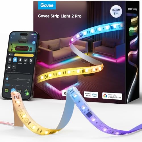Govee LED Strip Light 2 Pro 5m, Smart RGBIC mit weißes Licht, LED Streifen Funktioniert mit Matter, Alexa und Google Assistant, DIY-Farbe, App-Steuerung mit Musik Sync, für Wohnzimmer Schlafzimmer von Govee