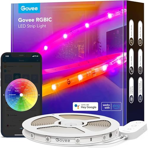 Govee LED Strip RGBIC Pro 5m, Smart LED Streifen Funktioniert mit Alexa und Google Assistant, Beschichtes Lichtband Lichterkette LED Leiste Sync mit Musik, App-Steuerung, Farbwechsel, für Zuhause von Govee