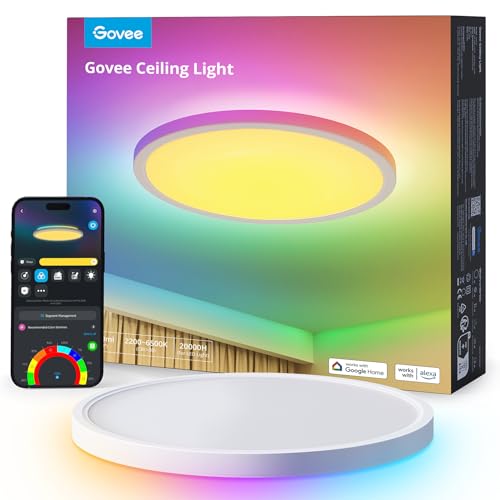 Govee RGBIC Smart Deckenlampe, 2400LM Led Deckenlampe 30cm, Deckenlampe Led dimmbar mit 16 Millionen DIY Farben, Funktioniert mit Alexa & Google Assistant, Deckenleuchten für Schlafzimmer, Wohnzimmer von Govee