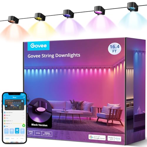 Govee Smart RGBIC Wandleuchte Innen, Led Wandleuchte Kompatibel mit Alexa, WiFi Wandlampe für Party, Musik Sync, Wandleuchte Dimmbar Innenbeleuchtung für Wohnzimmer, Weihnachten Deko, Schwarz, 5M von Govee