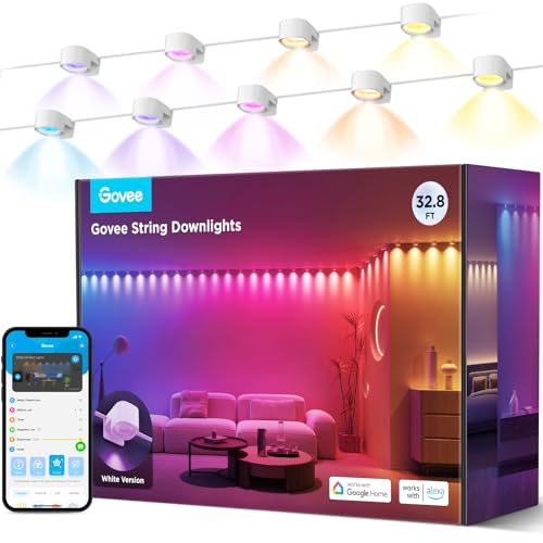 Govee Smart RGBIC Wandleuchte Innen, Led Wandleuchte Kompatibel mit Alexa, WiFi Wandlampe für Party, Musik Sync, Wandleuchte Dimmbar Innenbeleuchtung für Wohnzimmer, Weihnachten Deko, Weiß, 10M von Govee