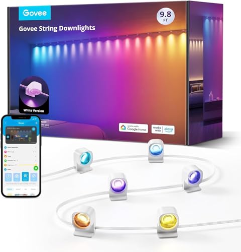 Govee Smart RGBIC Wandleuchte Innen, Led Wandleuchte Kompatibel mit Alexa, WiFi Wandlampe für Party, Musik Sync, Wandleuchte Dimmbar Innenbeleuchtung für Wohnzimmer, Weiß, 3M von Govee