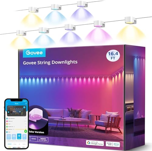 Govee Smart RGBIC Wandleuchte Innen, Led Wandleuchte Kompatibel mit Alexa, WiFi Wandlampe für Party, Musik Sync, Wandleuchte Dimmbar Innenbeleuchtung für Wohnzimmer, Weiß, 5M von Govee