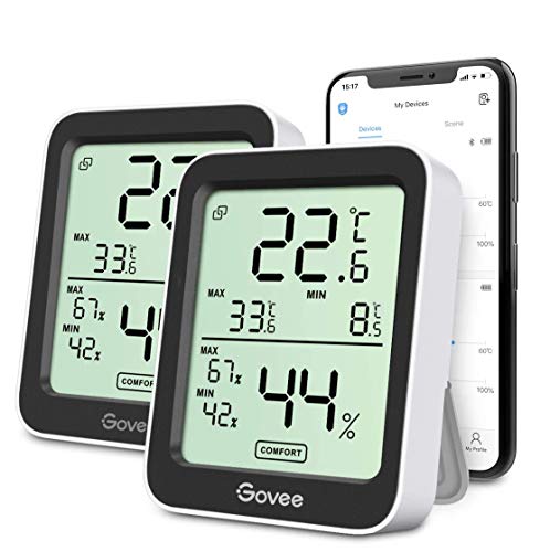 Govee Thermometer Hygrometer, Mini LCD Digital Innen mit Benachrichtigungs Alarm, Präzise Temperatur mit APP, Datenspeicherung für Gewächshaus Weinkeller, 2er-Pack von Govee