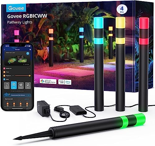 Govee Wegeleuchten Außen, Intelligente Gartenbeleuchtung mit App Steuerung, 250 Lumen RGBIC Gartenlampe, IP65 Wasserdicht Aluminium Gartenleuchte, Funktioniert mit Alexa, Kabelgebunden, 4er Pack von Govee