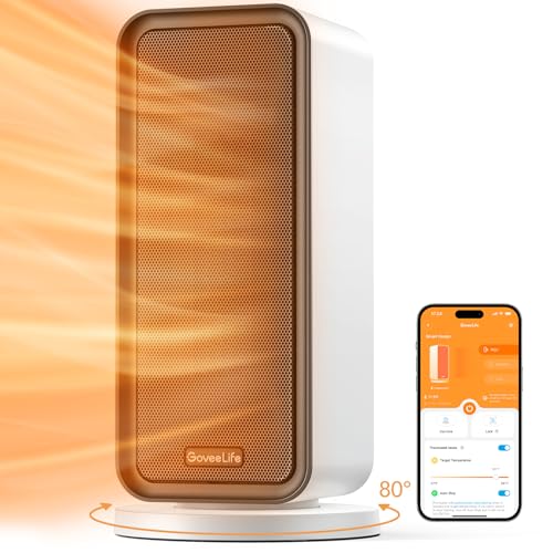 GoveeLife Intelligente Elektrisch Heizlüfter für große Räume, 80°Oszillation,1500W Energiesparender Heizlüfter, Thermostat Keramik Heizung, App & Sprachsteuerung, 3xHeizstufen, Schlafzimmer Büro, Weiß von GoveeLife