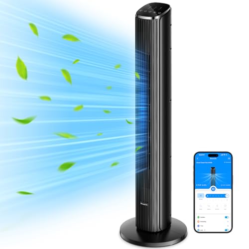 GoveeLife Intelligente leiser Turmventilator, 75° Oszillierende Ventilatoren mit App- und Sprachfernbedienung, 6.3m/s Geschwindigkeit 8 Geschwindigstufen 5 Modi 24 Std-Timer, mit Kühlung von GoveeLife