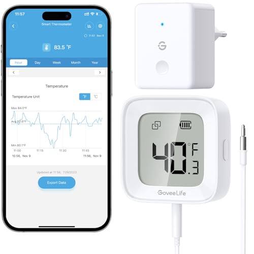 GoveeLife WLAN-Kühlschrankthermometer digital mit Alarm, kabellosem Gefrierschrank Thermometer mit App, LCD-Display, 2 Jahre Datenexport, für Kühlschränke, Pools und Whirlpools von GoveeLife