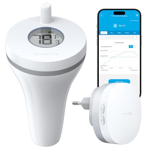 GoveeLife kabelloses Poolthermometer mit App, schwimmendes digitale WLAN-Poolthermometer mit Wasserdichtigkeit nach IPX7, Benachrichtigungsalarm, Temperaturmesser für Badewanne, Aquarium und Whirlpool von GoveeLife