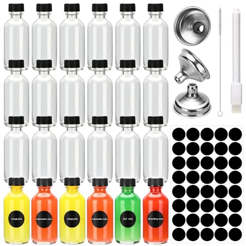 Gowkeey 24 Shot Mini Glasflaschen mit Deckel, Flaschen zum Befüllen 60ml, Kleine Schnapsflaschen, Kleine Glasflaschen, Mini Fläschchen mit Trichter, Etiketten & Stift, für ätherische Öle, Ingwer Shot von Gowkeey