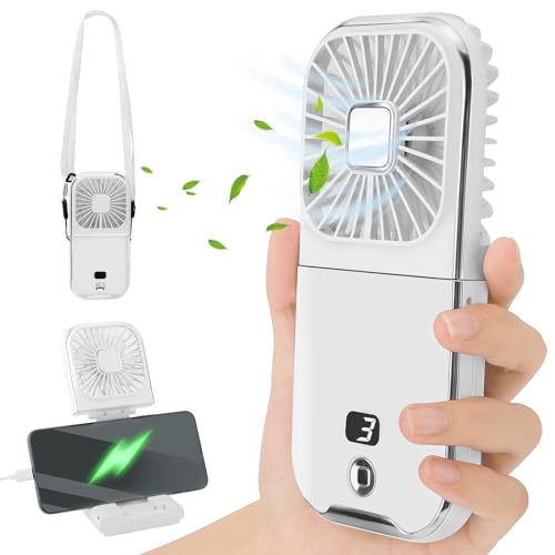 Handventilator Batteriebetrieben, USB Ventilator mit 3000mAH Wiederaufladbarer Akku, Mini Ventilator, Tragbarer Hand Ventilatoren USB,Klein Taschenventilator mit 4 Geschwindigkeiten für Zuhause Reisen von Gowkeey