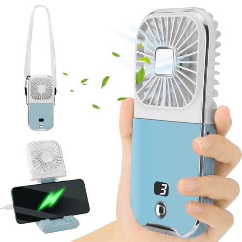 Handventilator Batteriebetrieben, USB Ventilator mit 3000mAH Wiederaufladbarer Akku, Mini Ventilator, Tragbarer Hand Ventilatoren USB,Klein Taschenventilator mit 4 Geschwindigkeiten für Zuhause Reisen von Gowkeey