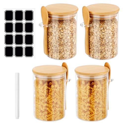 Gowkeey 4er-Set Vorratsgläser Vorratsgläser mit Deckel und Löffel 540ml Overnight Oats Gläser Vorratsdosen Glasbehälter Meal Prep Glas mit deckel，Zucker, Kaffee, Süßigkeiten von Gowkeey