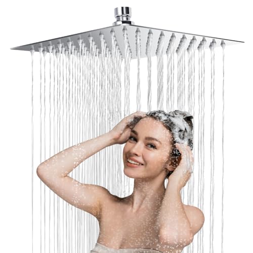 Regendusche Square 10 Zoll, 304 Edelstahl Duschkopf Regendusche, Wassersparend Regenduschkopf mit 90 Anti Kalk Düsen, 360° Verstellbarer Regendusche Duschkopf von Gowkeey