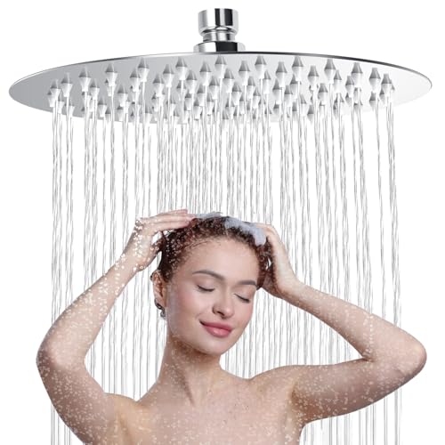Regendusche Runden 12 Zoll, 304 Edelstahl Duschkopf Regendusche, Wassersparend Regenduschkopf mit 90 Anti Kalk Düsen, 360° Verstellbarer Regendusche Duschkopf von Gowkeey