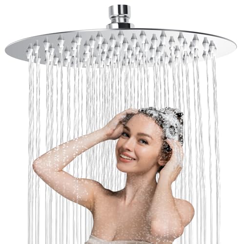 Regendusche Runden 10 Zoll, 304 Edelstahl Duschkopf Regendusche, Wassersparend Regenduschkopf mit 90 Anti Kalk Düsen, 360° Verstellbarer Regendusche Duschkopf von Gowkeey