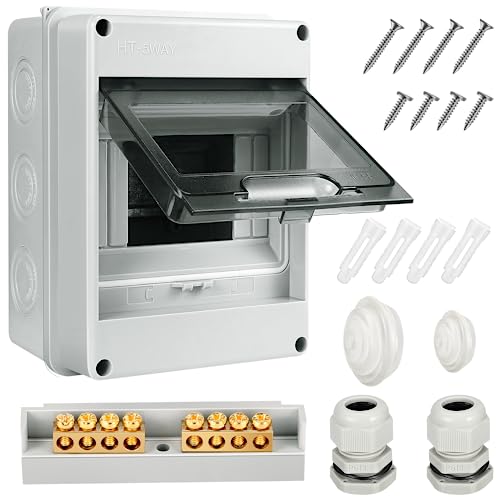 Gowkeey Verteilerkasten Aufputz,IP65 Waterproof Sicherungskasten Aufputz,mit Messingklemmen, Unterverteilung Aufputz 1 Reihig für 5 Modules, für Garten oder Außenbereichen, Villen, Ladesäulen von Gowkeey