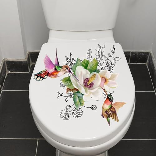 Vögel Blumen Schmetterling Toilettensitz Deckel Aufkleber Selbstklebend Badezimmer Wandaufkleber Floral Vögel Schmetterling Toilettensitz Abziehbilder DIY Abnehmbare wasserdichte Toilettenaufkleber von Gowxs