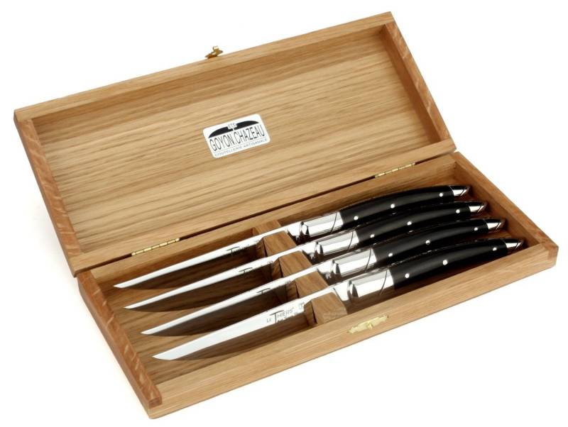 Goyon-Chazeau Steakmesser 68 4C 4er Set - "Le Thiers" - Griff Ebenholz - Stahl glänzend - Holzbox Goyon-Chazeau Steakmesser 68 4C 4er Set - "Le Thiers" - Griff Ebenholz - Stahl glänzend - Holzbox von Goyon-Chazeau