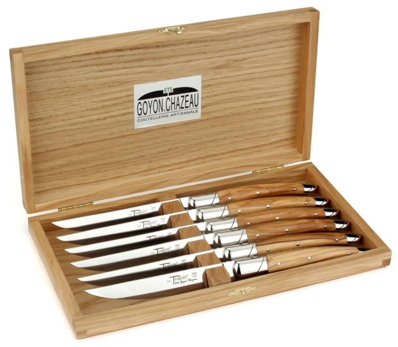 Goyon-Chazeau Steakmesser 85 6C 6er Set - "Le Thiers" - Griff Olivenholz - Stahl glänzend - Holzbox Goyon-Chazeau Steakmesser 85 6C 6er Set - "Le Thiers" - Griff Olivenholz - Stahl glänzend - Holzbox von Goyon-Chazeau